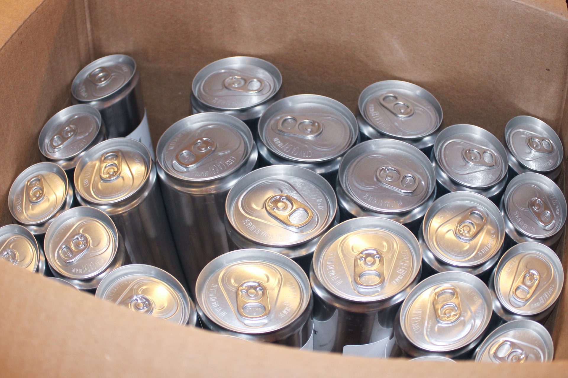 Box of 2nd sample batch cans