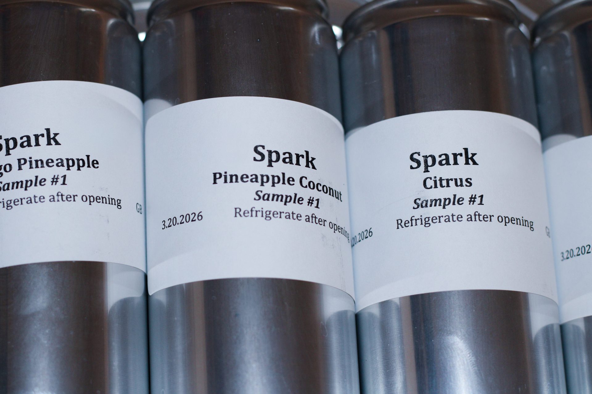 1st sample batch cans with Spark labels